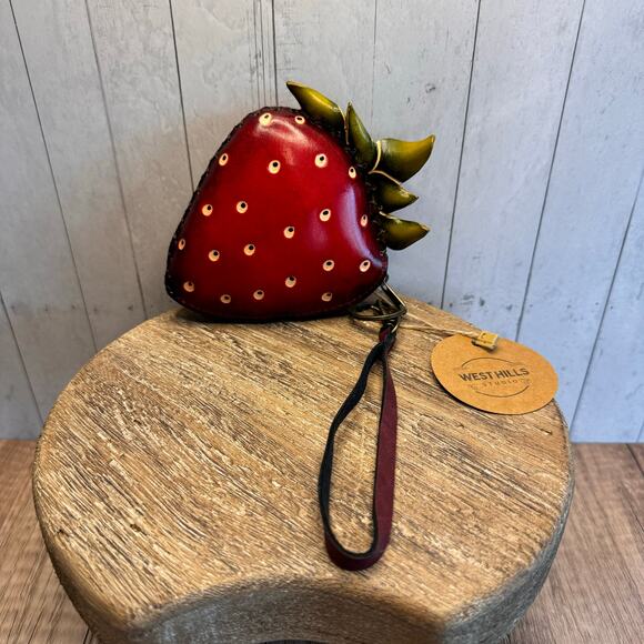 Genuine Leather Strawberry Wristlet Wallet Leather Coin Purse NEW FAST SHIP - Picture 4 of 7
